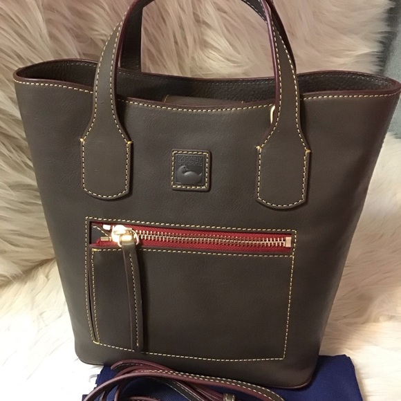 Dooney Florentine Brinley bucket satchel in charcoal grey - Picture 1 of 13
